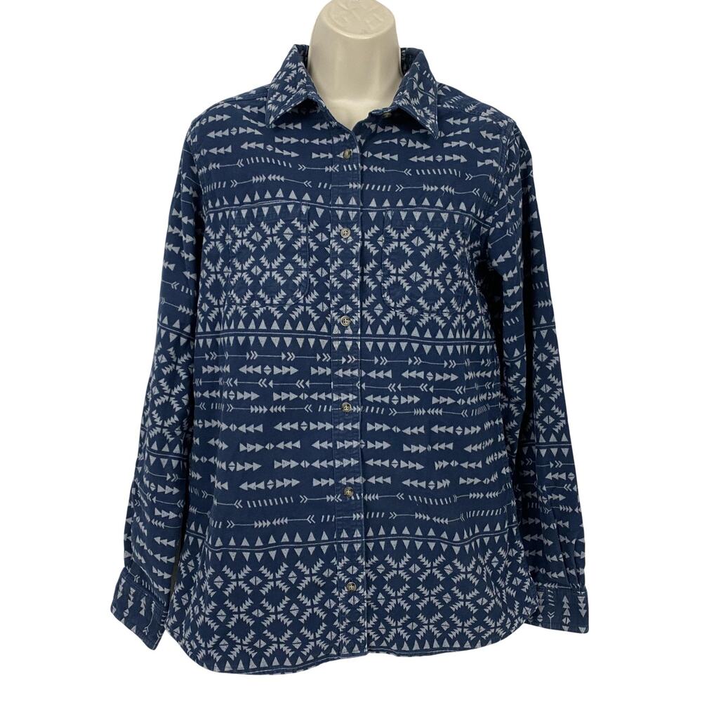 Cabelas Chamois Flannel‎ Top Womens Medium Blue Southwestern Print Button Up